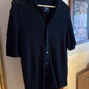 Abercrombie & Fitch Black Crocheted Short Sleeve Button Down
